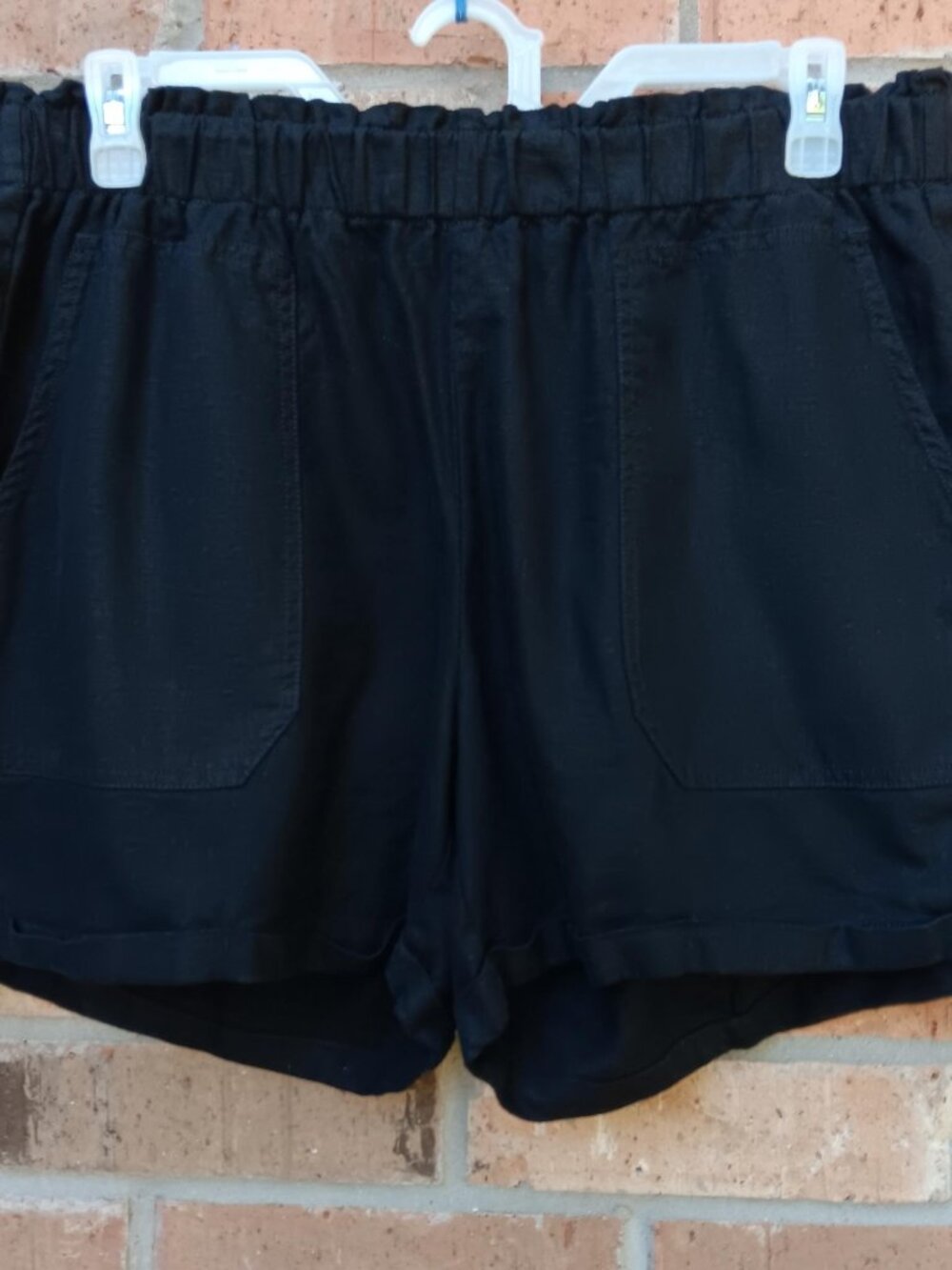 BRIGGS Womens Casual Shorts Pull On Elastic Waist Linen Blend Black Size XL